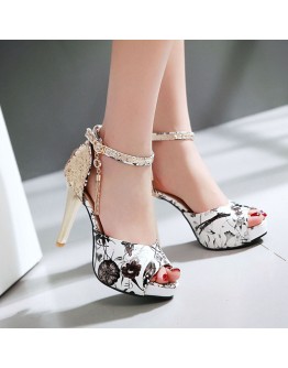 Women Pumps Fish Mouth high heel ladys platform sandals evening dress wedding lace shoes femal zapatos de mujer stiletto 33-43