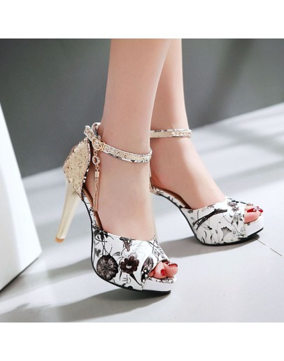 Women Pumps Fish Mouth high heel ladys platform sandals evening dress wedding lace shoes femal zapatos de mujer stiletto 33-43