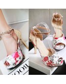 Women Pumps Fish Mouth high heel ladys platform sandals evening dress wedding lace shoes femal zapatos de mujer stiletto 33-43