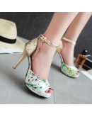 Women Pumps Fish Mouth high heel ladys platform sandals evening dress wedding lace shoes femal zapatos de mujer stiletto 33-43