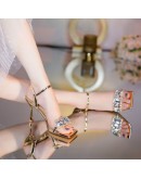 Gold Silver High Heels Sandals Women 2023 Summer Square Toe Shiny Crystal Sandals Woman Ankle Straps Thin Heel Party Pumps Shoes