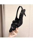 Thin Heels Faux Fur Pumps for Women 2023 Pointed Toe Punk Rivet Party Shoes Woman Summer Back Strap Fur High Heels Sandals