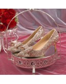 Shiny Sequins High Heels Pumps Women 2023 Crystal Bowtie Thin Heeled Wedding Party Shoes Woman  Pointed Toe Red Pumps