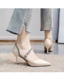 Shiny Glitter Ankle Strap Pumps Women Pointed Toe High Heels Party Shoes Woman Spring Pu Leather Thin Heeled Sapatos Mujer