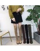 Women's Long Boots Large Women Shoes Thick Heel Lace Up High Heel Round Head Casual Knight Boots Thigh High Boots