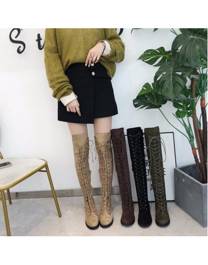 Women's Long Boots Large Women Shoes Thick Heel Lace Up High Heel Round Head Casual Knight Boots Thigh High Boots