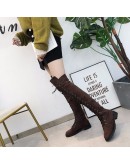 Women's Long Boots Large Women Shoes Thick Heel Lace Up High Heel Round Head Casual Knight Boots Thigh High Boots