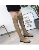 Women's Long Boots Large Women Shoes Thick Heel Lace Up High Heel Round Head Casual Knight Boots Thigh High Boots