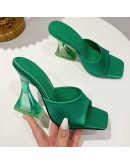 Female Crystal High Heels Slippers  Peep Toe Casual Slides Flip Flops Shoes Women  Pumps Ladies Sandals For Woman