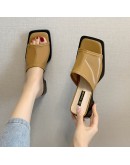 2023 Slippers Women's High Heels Summer Square Pointed Open Toe Slippers Flip-flops Dress Sandals Party Women Shoes Sandals