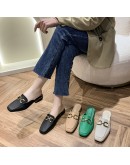 Spring Summer Women Mules Shoes  Slippers  Round Toe Bowknot Baotou Fisherman Slippers  Metal Buckle Low Heel