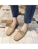 Spring Summer Women Mules Shoes  Slippers  Round Toe Bowknot Baotou Fisherman Slippers  Metal Buckle Low Heel