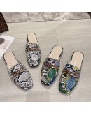 2023 Summer Metal Chain Mule Women's Square Toe Shoes Classic  Women's Slippers Casual Beach Slippers