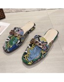 2023 Summer Metal Chain Mule Women's Square Toe Shoes Classic  Women's Slippers Casual Beach Slippers