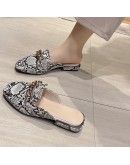 2023 Summer Metal Chain Mule Women's Square Toe Shoes Classic  Women's Slippers Casual Beach Slippers