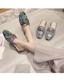 2023 Summer Metal Chain Mule Women's Square Toe Shoes Classic  Women's Slippers Casual Beach Slippers