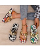  Women Summer  Cartoon Chain Flip-flops Sandal Slippers Woman's Flats Platform Sandals Casual Slippers Slides PU