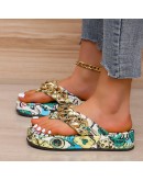  Women Summer  Cartoon Chain Flip-flops Sandal Slippers Woman's Flats Platform Sandals Casual Slippers Slides PU