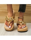  Women Summer  Cartoon Chain Flip-flops Sandal Slippers Woman's Flats Platform Sandals Casual Slippers Slides PU