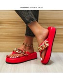  Women Summer  Cartoon Chain Flip-flops Sandal Slippers Woman's Flats Platform Sandals Casual Slippers Slides PU