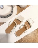 Summer Slippers Med Heels Party Mules Shoes Ladies  Women Slides  Shoes Female Concise PU Shoes  Ladies Slippers