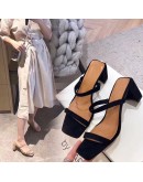 Summer Slippers Med Heels Party Mules Shoes Ladies  Women Slides  Shoes Female Concise PU Shoes  Ladies Slippers