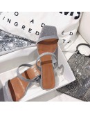 Summer Slippers Med Heels Party Mules Shoes Ladies  Women Slides  Shoes Female Concise PU Shoes  Ladies Slippers