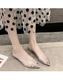 2023 PVC Jelly Crystal Sexy Slippers Thin Heels Women's Transparent Heels Sandals Flip Flops Low-heeled Pumps Silver Summer