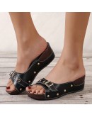  Rivet Platform Slippers Women Summer  Buckle Wedges Slides Woman Plus Size 36-43 Thick Sole Beach Shoes Sandals