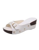  Rivet Platform Slippers Women Summer  Buckle Wedges Slides Woman Plus Size 36-43 Thick Sole Beach Shoes Sandals