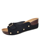  Rivet Platform Slippers Women Summer  Buckle Wedges Slides Woman Plus Size 36-43 Thick Sole Beach Shoes Sandals