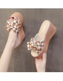  Women Slippers Sweet Bow Women Open Toes Summer Sexy Flower Shoes High Heel Slippers Ladies Slides Platform Wedges Shoe