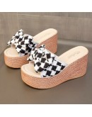  Women Slippers Sweet Bow Women Open Toes Summer Sexy Flower Shoes High Heel Slippers Ladies Slides Platform Wedges Shoe