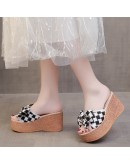  Women Slippers Sweet Bow Women Open Toes Summer Sexy Flower Shoes High Heel Slippers Ladies Slides Platform Wedges Shoe