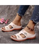 ladies Embroidery Floral Slippers Women Soft Bottom Beach Slides Woman Summer  Slip on Sandals Plus Size 43 Flip Flops Mujer