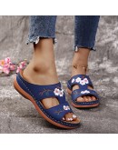 ladies Embroidery Floral Slippers Women Soft Bottom Beach Slides Woman Summer  Slip on Sandals Plus Size 43 Flip Flops Mujer