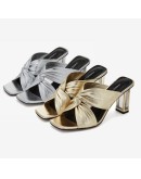  Summer Square Toe Women Slippers  Sexy High Crystal Heel Ladies Mules Elegant Female Outside Slides Sandal Shoes