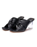  Summer Square Toe Women Slippers  Sexy High Crystal Heel Ladies Mules Elegant Female Outside Slides Sandal Shoes