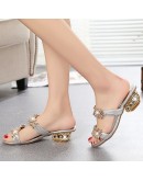  Women Shoes Slippers Summer Beach Sandals  Rhinestone Outdoor Flip Flops Woman Roman Style Non-slip Comfortable