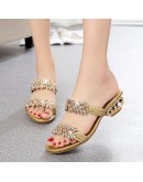  Women Shoes Slippers Summer Beach Sandals  Rhinestone Outdoor Flip Flops Woman Roman Style Non-slip Comfortable