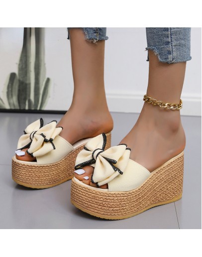 Women Slippers  Pee Toe Summer Shoes Butterfly-knot High Heels Slides Platform Wedges Ladies Woman's Shoes  Outside