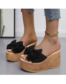 Women Slippers  Pee Toe Summer Shoes Butterfly-knot High Heels Slides Platform Wedges Ladies Woman's Shoes  Outside