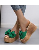 Women Slippers  Pee Toe Summer Shoes Butterfly-knot High Heels Slides Platform Wedges Ladies Woman's Shoes  Outside