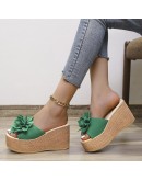 9cm Heels Summer Beach Platform Women Wedge Slippers Appliques Butterfly-knot Female Sandals Clog Shoes Slides Woman  PU