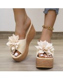 9cm Heels Summer Beach Platform Women Wedge Slippers Appliques Butterfly-knot Female Sandals Clog Shoes Slides Woman  PU