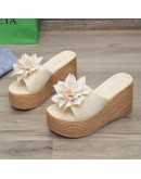 9cm Heels Summer Beach Platform Women Wedge Slippers Appliques Butterfly-knot Female Sandals Clog Shoes Slides Woman  PU