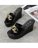 Platform Chain High Heels Slippers Women's Wedding Shoes Summer  Casual White Black Wedges Slides Ladies Beach Slippers