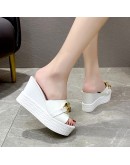 Platform Chain High Heels Slippers Women's Wedding Shoes Summer  Casual White Black Wedges Slides Ladies Beach Slippers