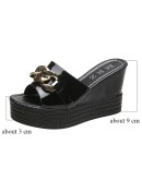 Platform Chain High Heels Slippers Women's Wedding Shoes Summer  Casual White Black Wedges Slides Ladies Beach Slippers