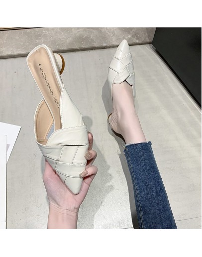 Women's Shoes Slippers Summer   Outdoor Pointed Flip Flop Spring Summer Classic Slip on Elegant Low Heels Lady PU